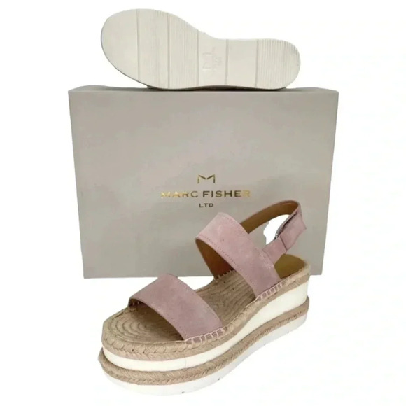 Marc Fisher LTD Platform Sandals 9M Gallia Pink Suede Jute Wrapped Slingback - Picture 13 of 13